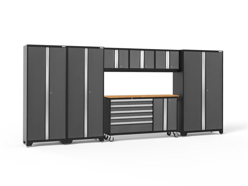 NewAge Bold Series 7-Piece Gray Garage Cabinet Set with Project Center, Wall Cabinets and Lockers