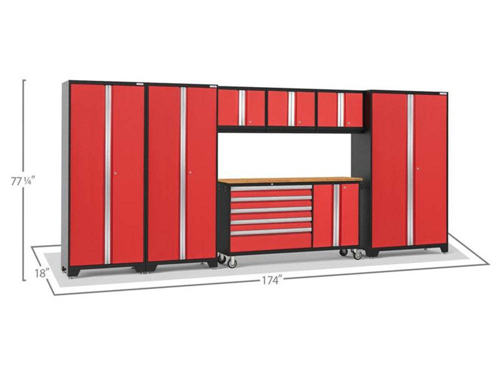 NewAge Bold Series 7-Piece Red Garage Cabinet Set with Project Center, Wall Cabinets and Lockers