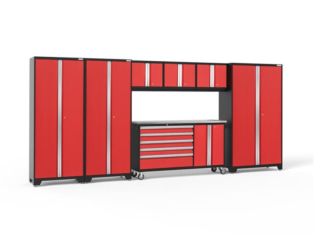 NewAge Bold Series 7-Piece Red Garage Cabinet Set with Project Center, Wall Cabinets and Lockers