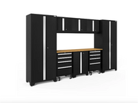 NewAge Bold Series 9-Piece Black Garage Cabinet Set with 2 Rolling Tool, Base, Wall Cabinets and 2 30 in. Lockers