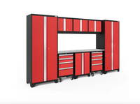 NewAge Bold Series 9-Piece Red Garage Cabinet Set with 2 Rolling Tool, Base, Wall Cabinets and 2 30 in. Lockers