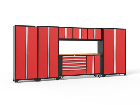 NewAge Bold Series 7-Piece Red Garage Cabinet Set with Project Center, Wall Cabinets and Lockers