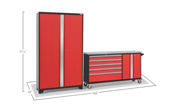 NewAge Bold Series 2 Piece Red Garage Cabinet Set with Project Center and 42 in Locker