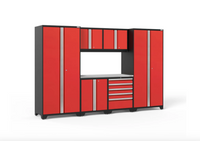 NewAge Pro Series 7 Piece Red Garage Cabinet Set Base, Wall, Tool Drawer Cabinet, Lockers and 56 in. Worktop