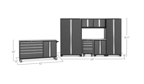 NewAge Bold Series 8 Piece Red Garage Cabinet Set with Project Center, Tool Drawer, Base, Wall Cabinets and Lockers