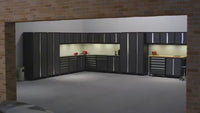 NewAge Pro Series 7 Piece Gray Garage Cabinet Set Base, Wall, Tool Drawer Cabinet, Lockers and 56 in. Worktop