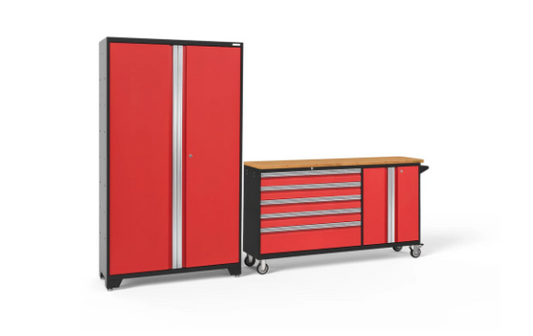 NewAge Bold Series 2 Piece Red Garage Cabinet Set with Project Center and 42 in Locker