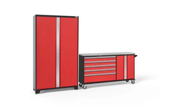 NewAge Bold Series 2 Piece Red Garage Cabinet Set with Project Center and 42 in Locker